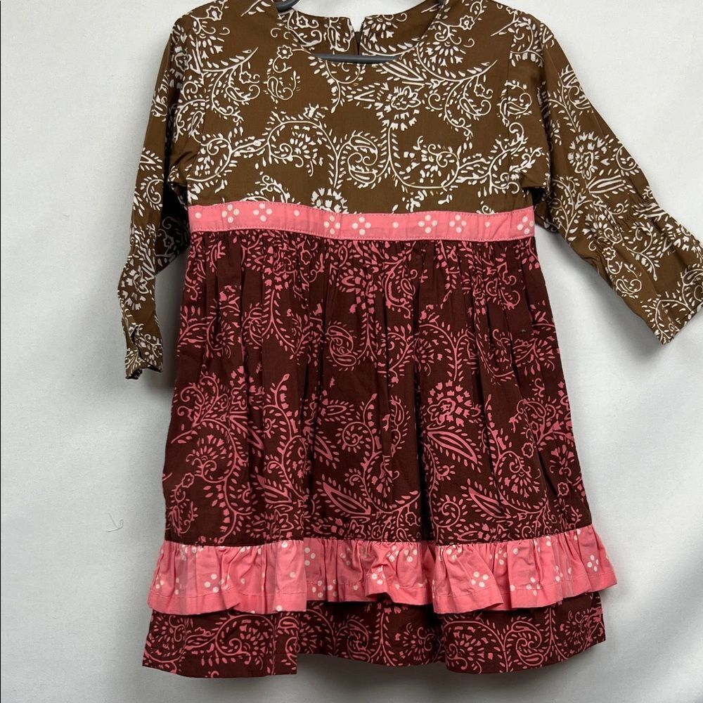 Young Colors Brown and pink floral long sleeve cotton dress size 18 months